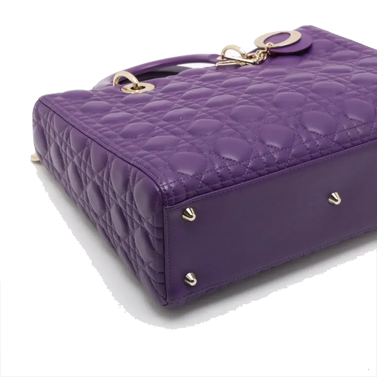 Pre-Loved Lady Dior Handbag Cannage Leather Large with Gold Hardware, Purple