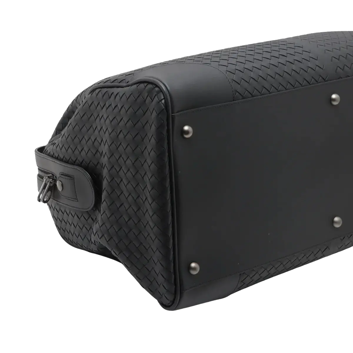 Pre-Loved Intrecciato Boston Duffle Duffle Bag Intrecciato Leather Large with Aged Silver Hardware, Black