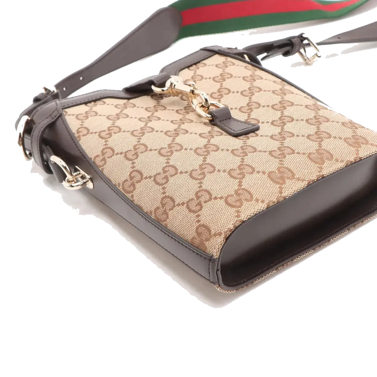 Pre-Loved Jackie Crossbody Bag Monogram Coated Canvas Mini with Gold Hardware, Beige Brown