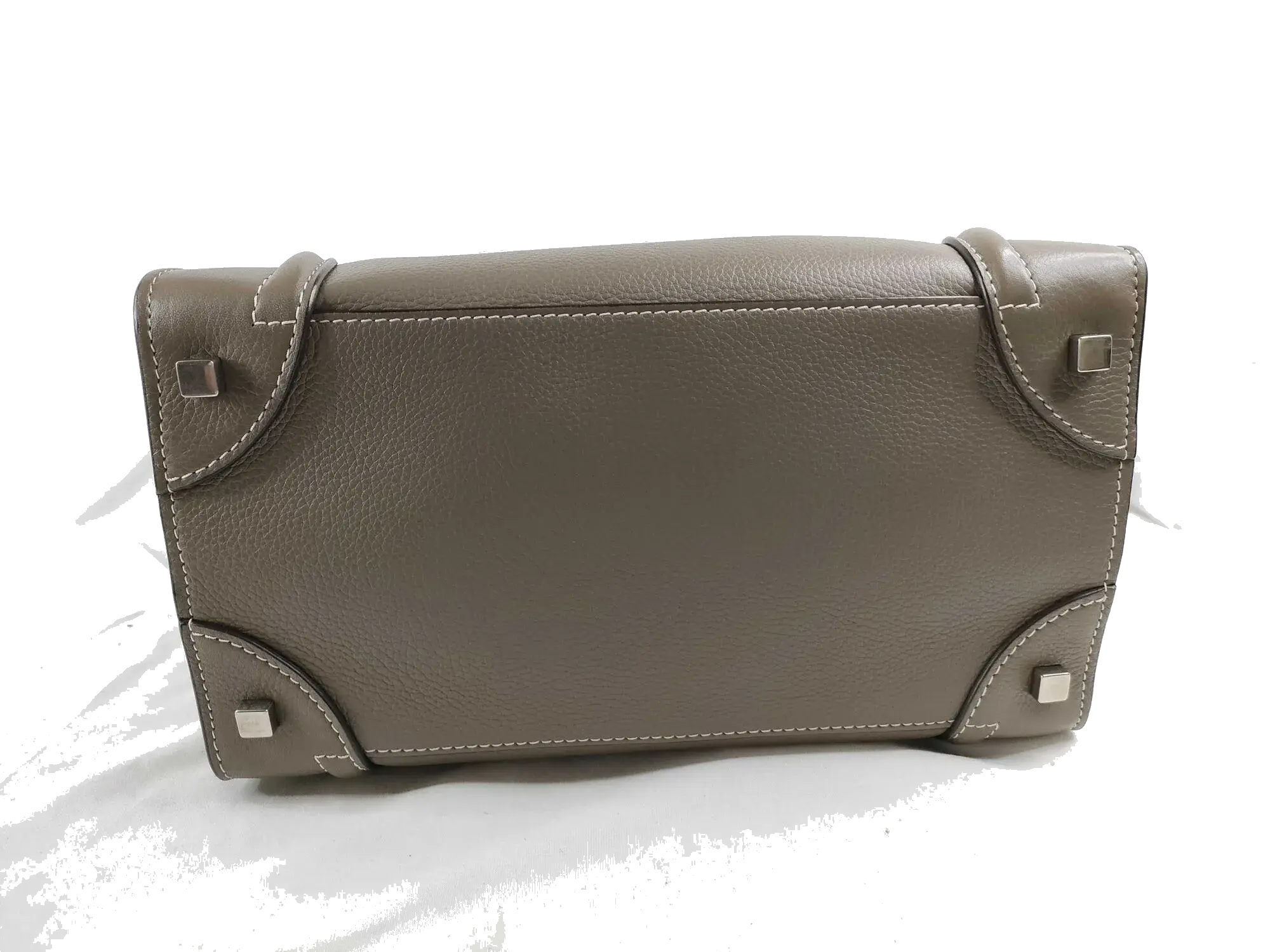 Pre-Loved Luggage Tote Leather Mini with Silver Hardware, Taupe