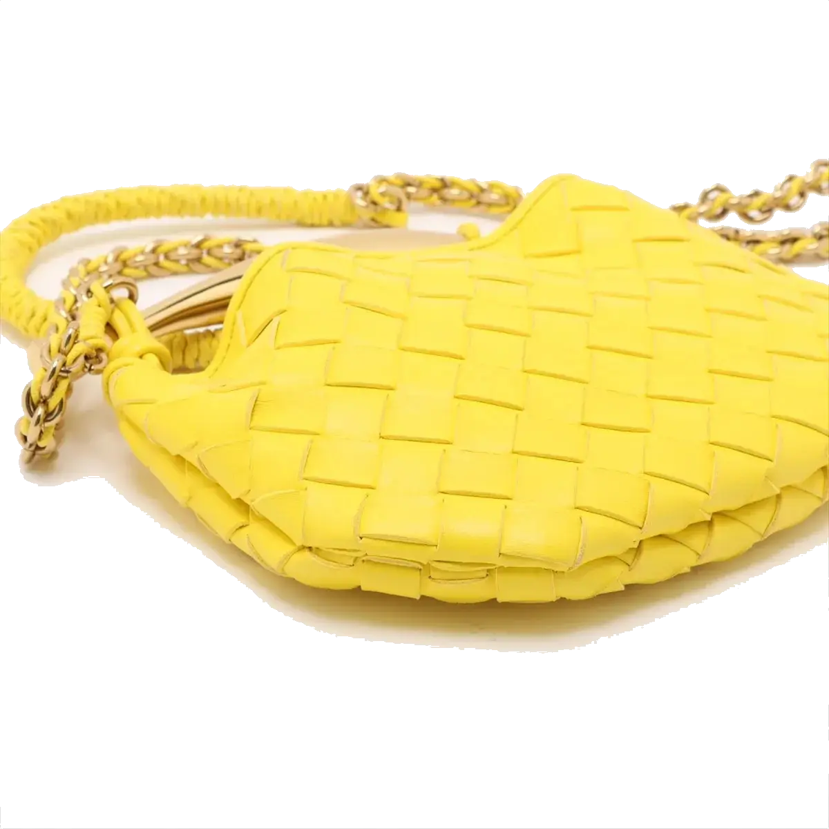 Pre-Loved Sardine Mini Shoulder Bag Intrecciato Leather Mini with Gold Hardware, Yellow