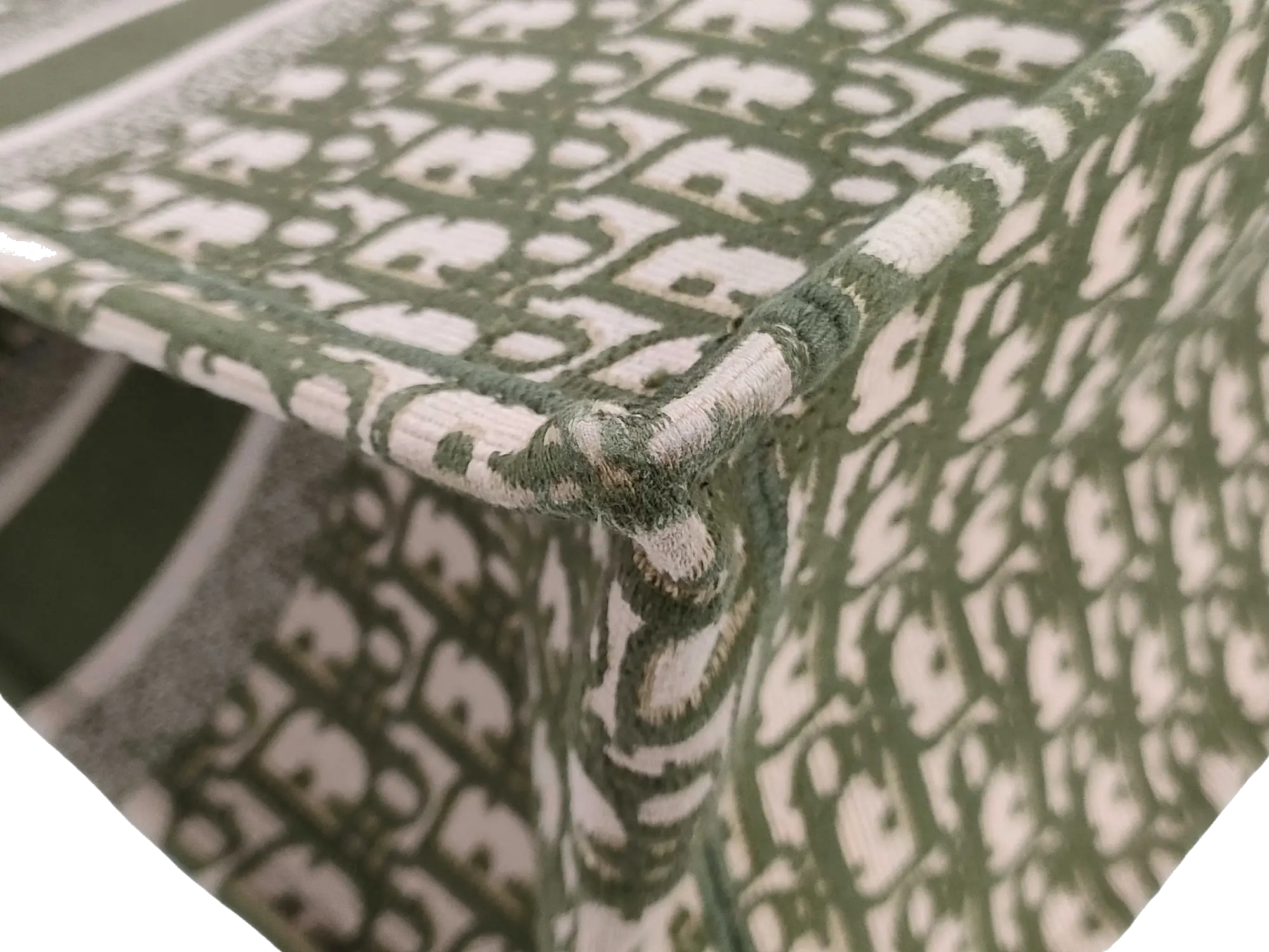 Pre-Loved Book Tote Tote Oblique Embroidered Canvas Large, Green and Beige