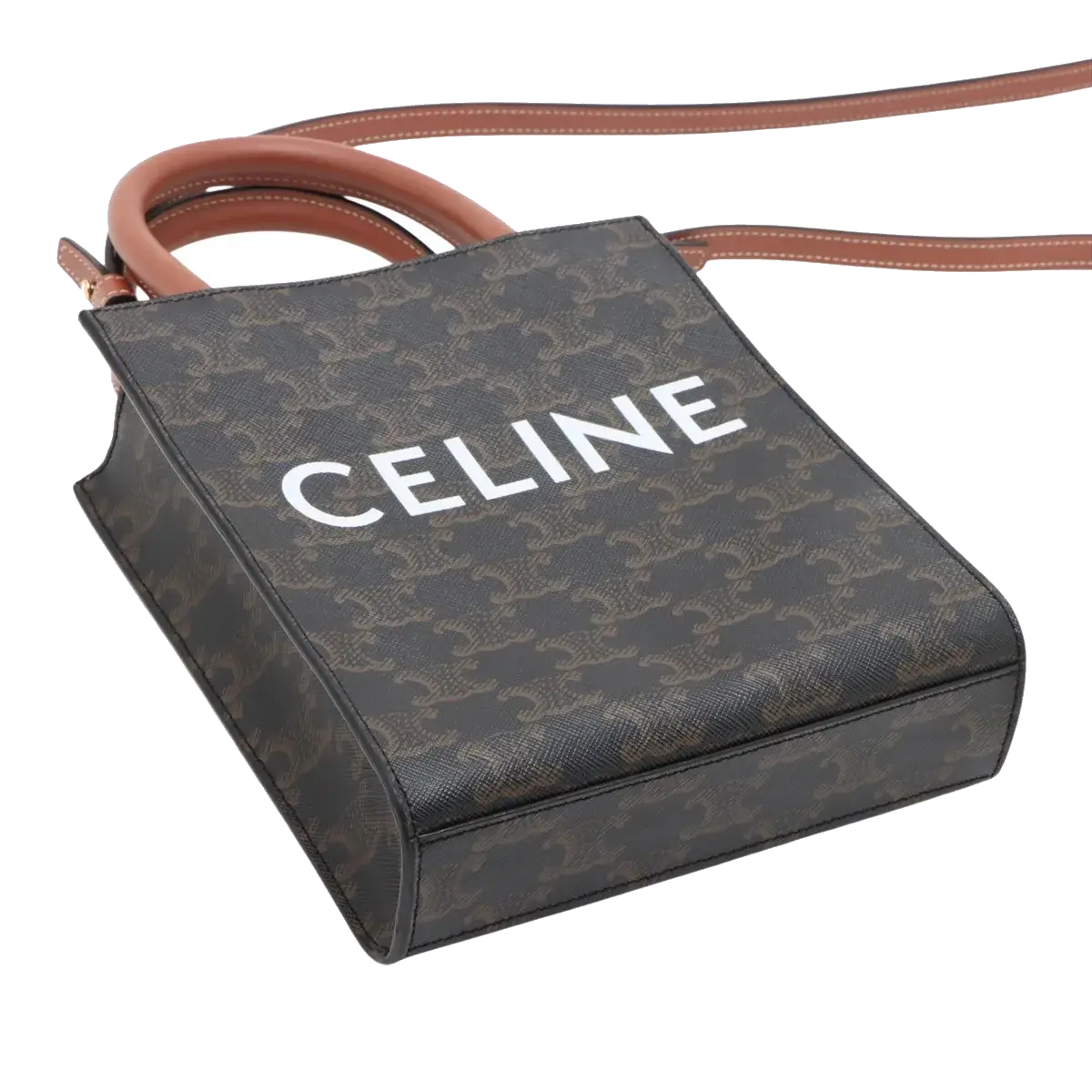 Pre-Loved Vertical Cabas Tote Triomphe Canvas Coated Mini with Gold Hardware, Brown