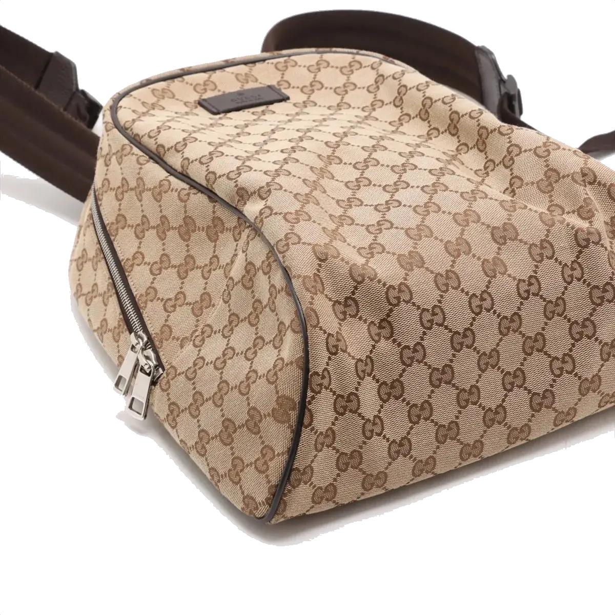 Pre-Loved GG Backpack Monogram Coated Canvas with Silver Hardware, Beige/Brown