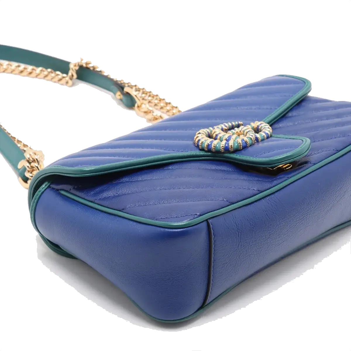 Pre-Loved GG Marmont Shoulder Bag Quilted Leather Small with Gold Hardware, Blue