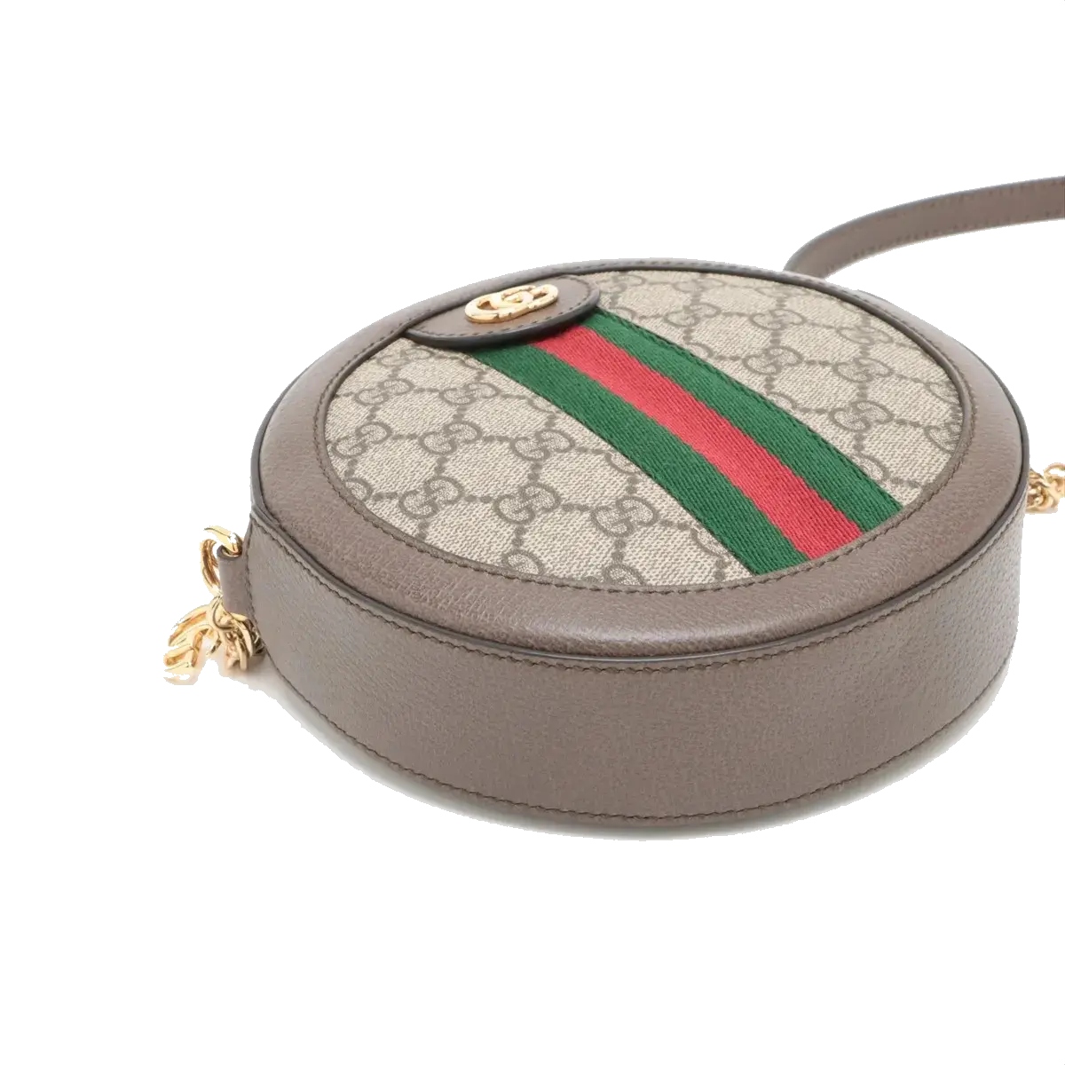 Pre-Loved Ophidia Round Mini Crossbody Bag Monogram Coated Canvas Mini with Gold Hardware, Beige Ebony
