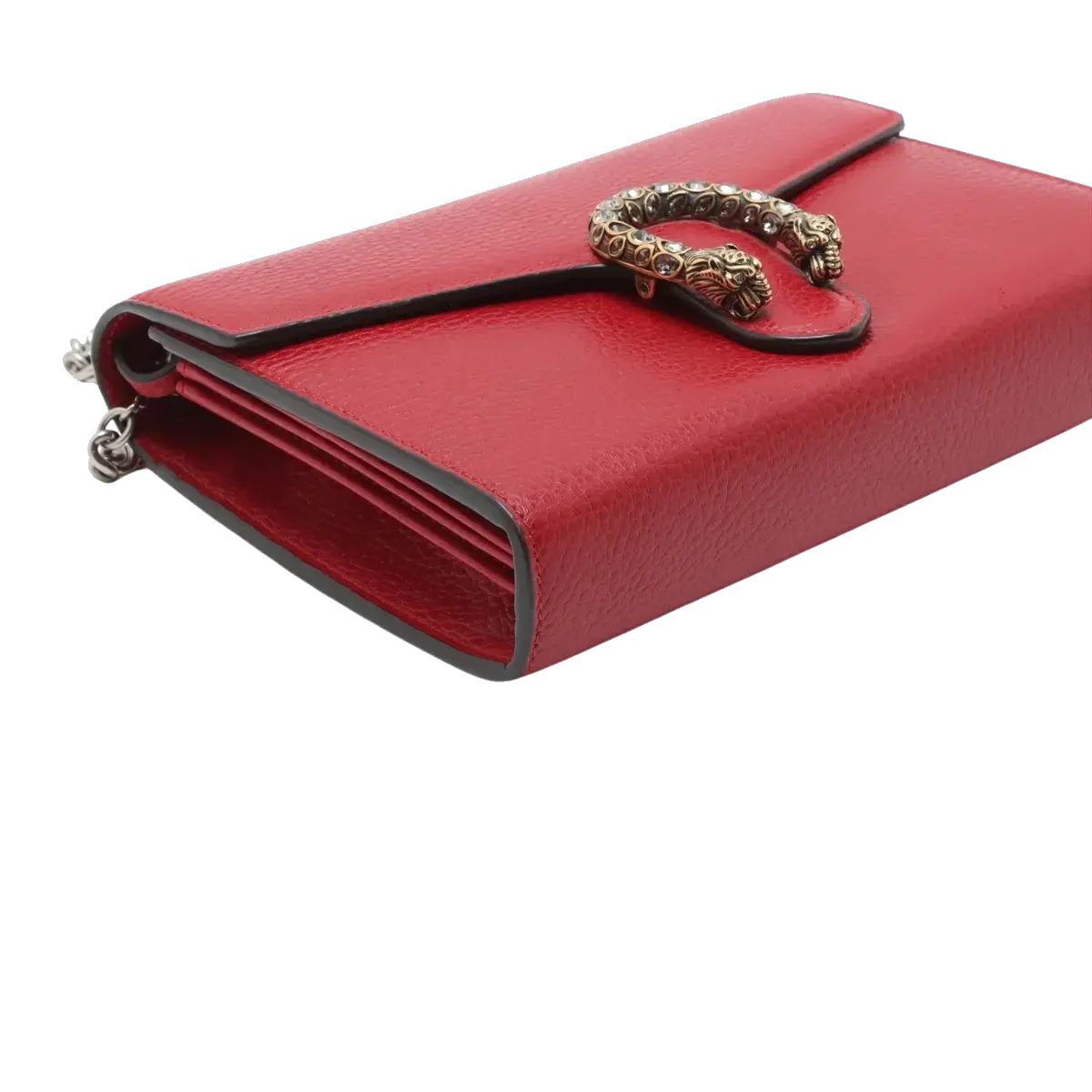 Pre-Loved Dionysus Wallet on Chain Crossbody Bag Leather Mini with Aged Silver Hardware, Red