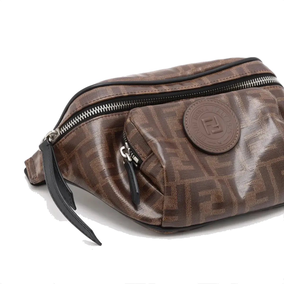 Pre-Loved FF Logo Belt Bag Belt Bag Coated Canvas with Silver Hardware, Brown