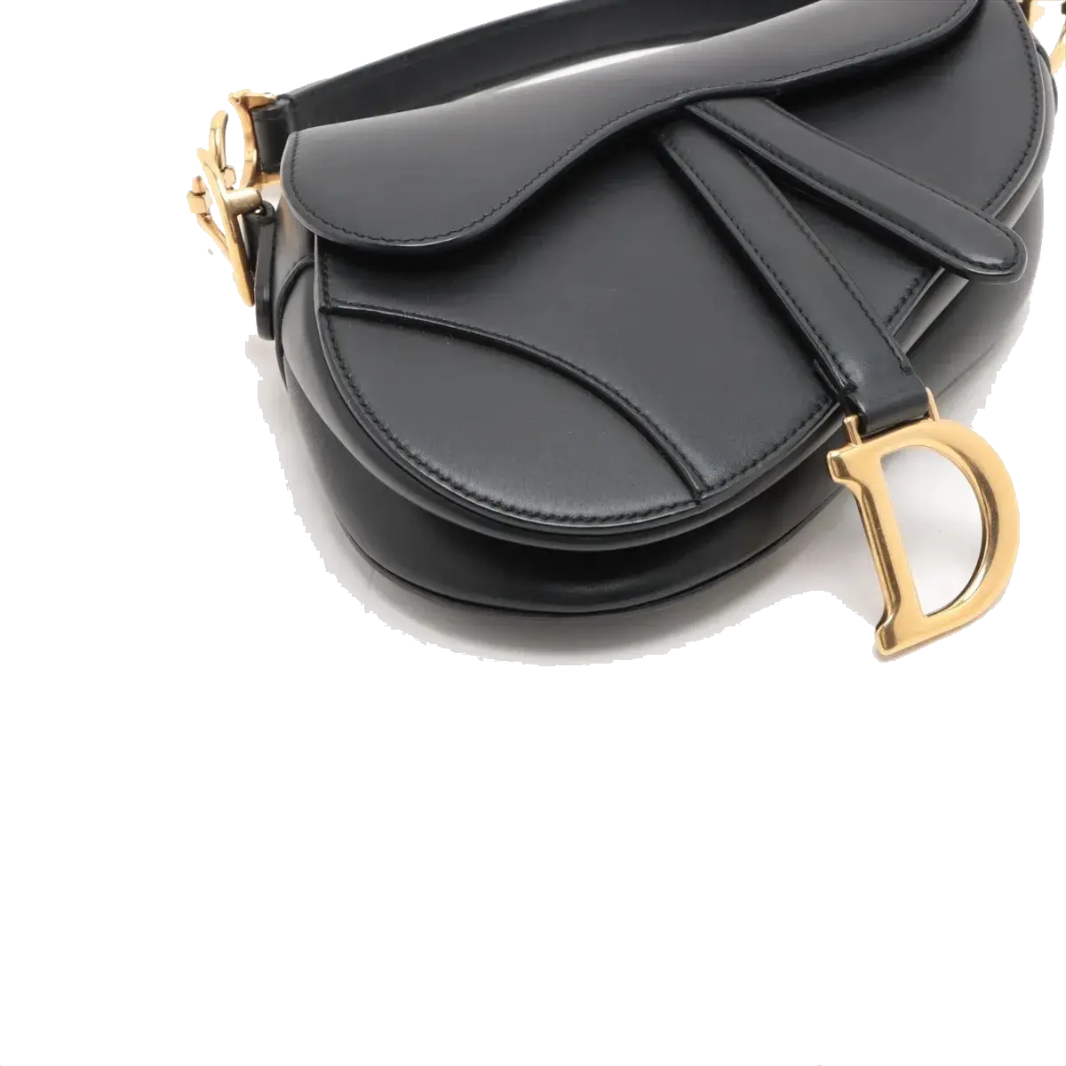 Pre-Loved Saddle Shoulder Bag Leather Mini with Gold Hardware, Black