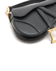Pre-Loved Saddle Shoulder Bag Leather Mini with Gold Hardware, Black