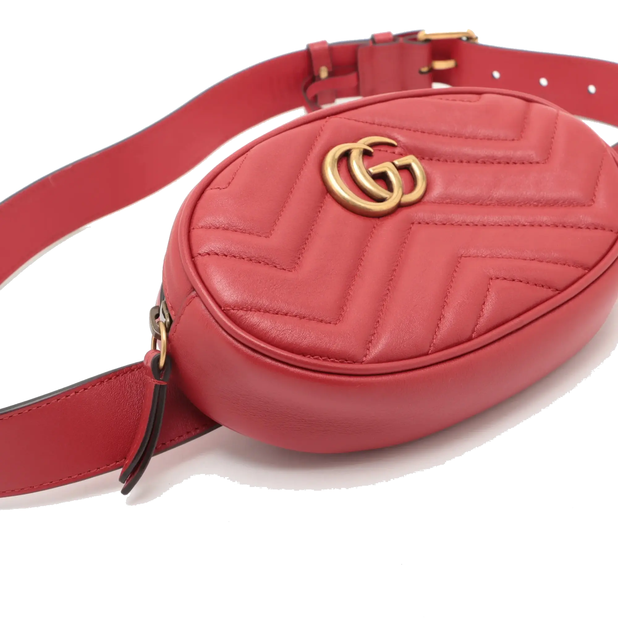 Pre-Loved GG Marmont Belt Bag Quilted Leather with Aged Gold Hardware, Red