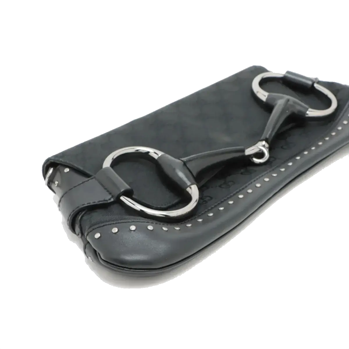 Pre-Loved Horsebit Chain Clutch Clutch Monogram Coated Canvas with Silver Hardware, Black