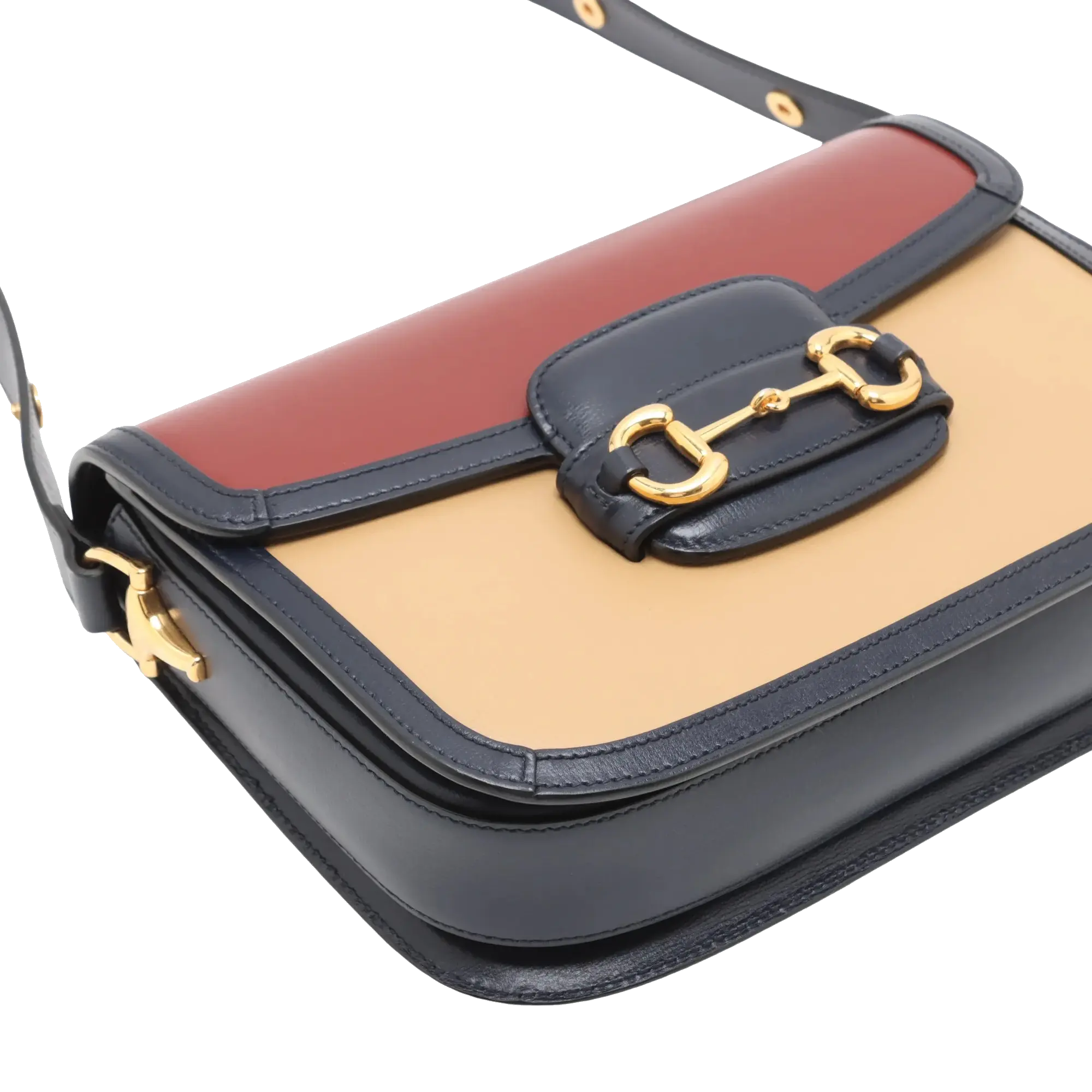 Pre-Loved Horsebit 1955 Shoulder Bag Leather Small with Gold Hardware, Red, Tan and Navy