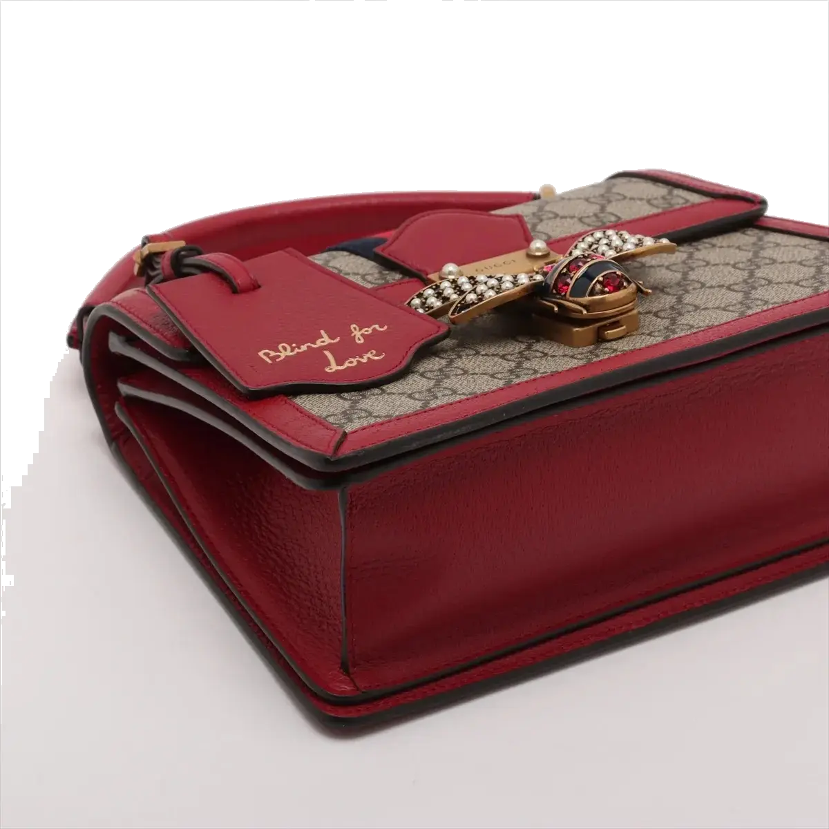 Pre-Loved Queen Margaret Handbag Monogram Coated Canvas Small with Aged Gold Hardware, Beige Ebony Red