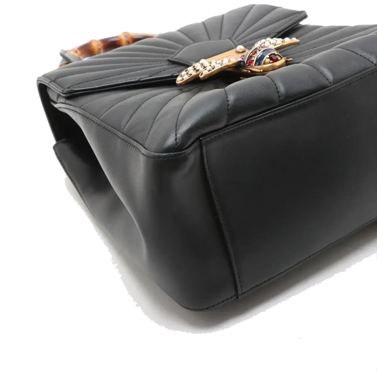 Pre-Loved Queen Margaret Bamboo Bee Backpack Quilted Leather with Aged Gold Hardware, Black