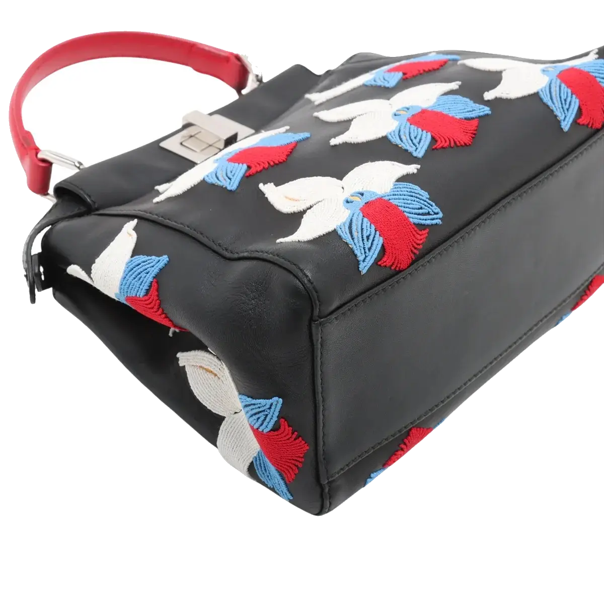 Pre-Loved Peekaboo Handbag Floral Leather Mini with Silver Hardware, Black