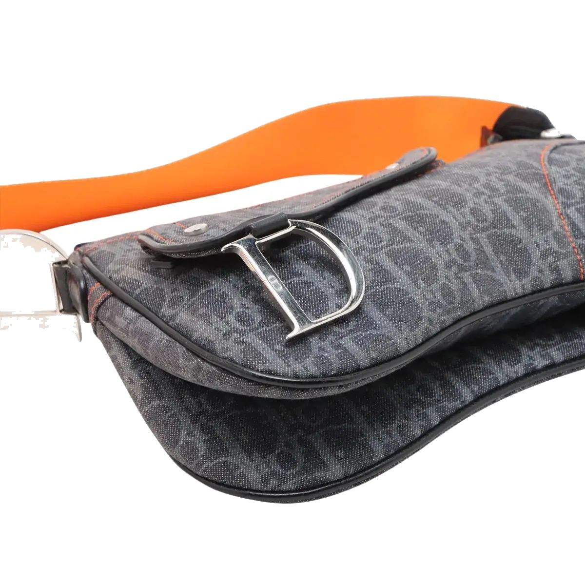 Pre-Loved Saddle Shoulder Bag Trotter Denim with Silver Hardware, Blue