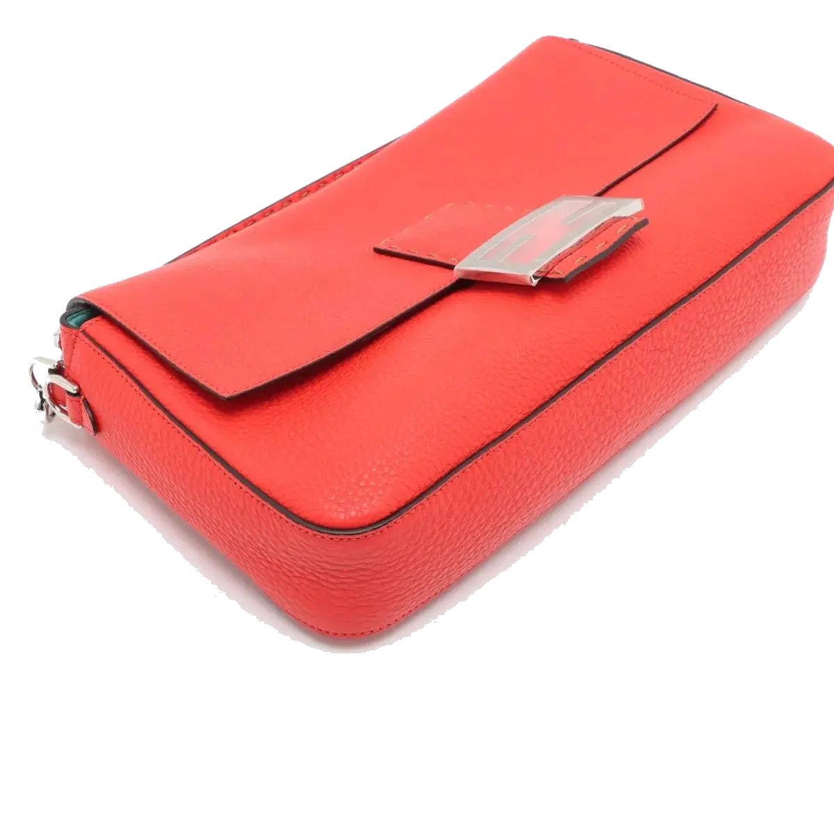 Pre-Loved Baguette Shoulder Bag Leather with Silver Hardware, Red