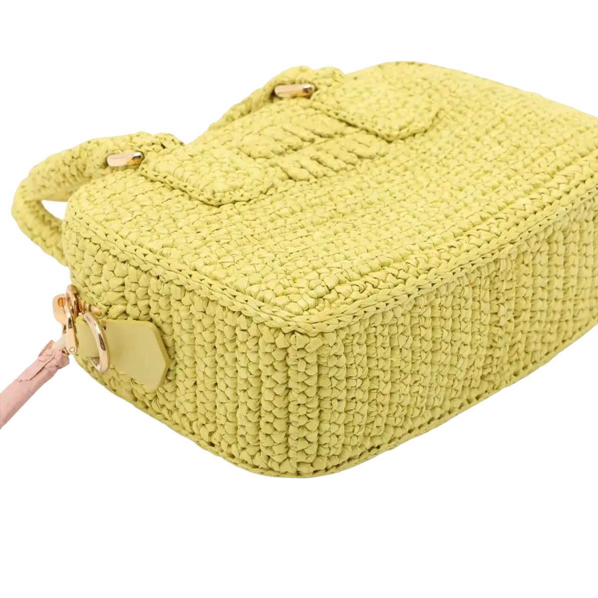 Pre-Loved Crochet Bauletto Handbag Raffia Crochet Mini with Gold Hardware, Yellow