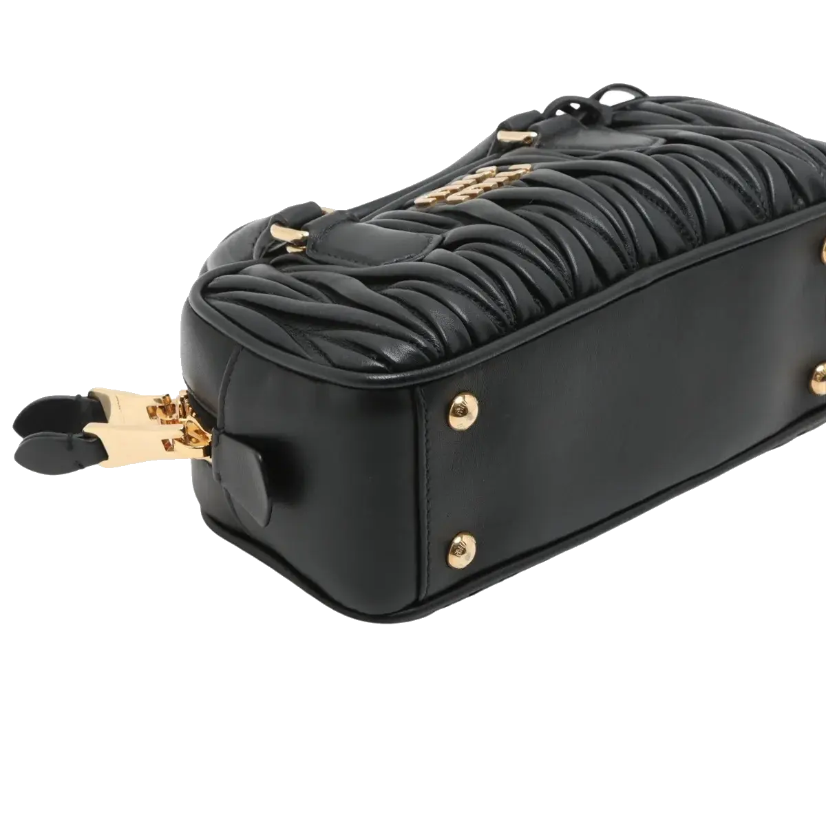 Pre-Loved Matelassé Bowling Bag Handbag Quilted Leather Mini with Gold Hardware, Black