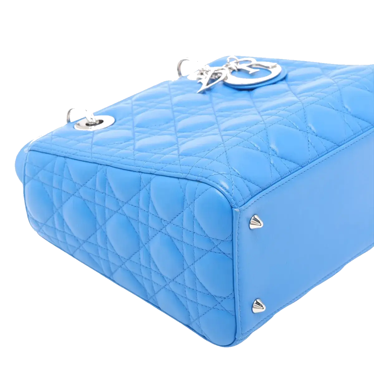 Pre-Loved Lady Dior Handbag Quilted Leather Medium with Silver Hardware, Blue
