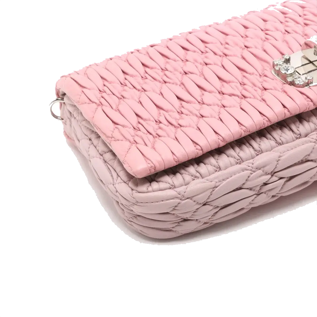 Pre-Loved Matelassé Crystal Shoulder Bag Quilted Leather Small with Silver Hardware, Pink