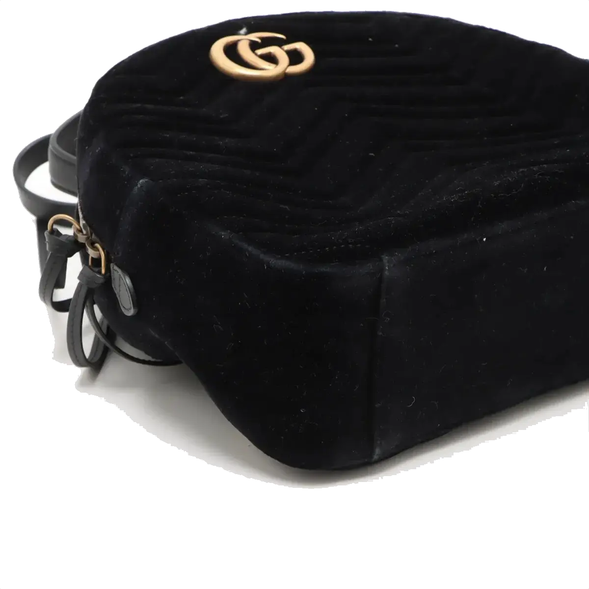 Pre-Loved GG Marmont Backpack Quilted Velvet Mini with Aged Gold Hardware, Black