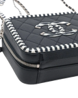 Pre-Loved CC Filigree Vanity Case Vanity Case Quilted Leather Small with Silver Hardware, Navy Blue with White Striped Trim