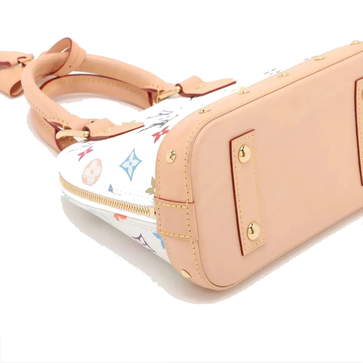 Pre-Loved Alma BB Handbag Monogram Coated Canvas BB with Gold Hardware, White Multicolore