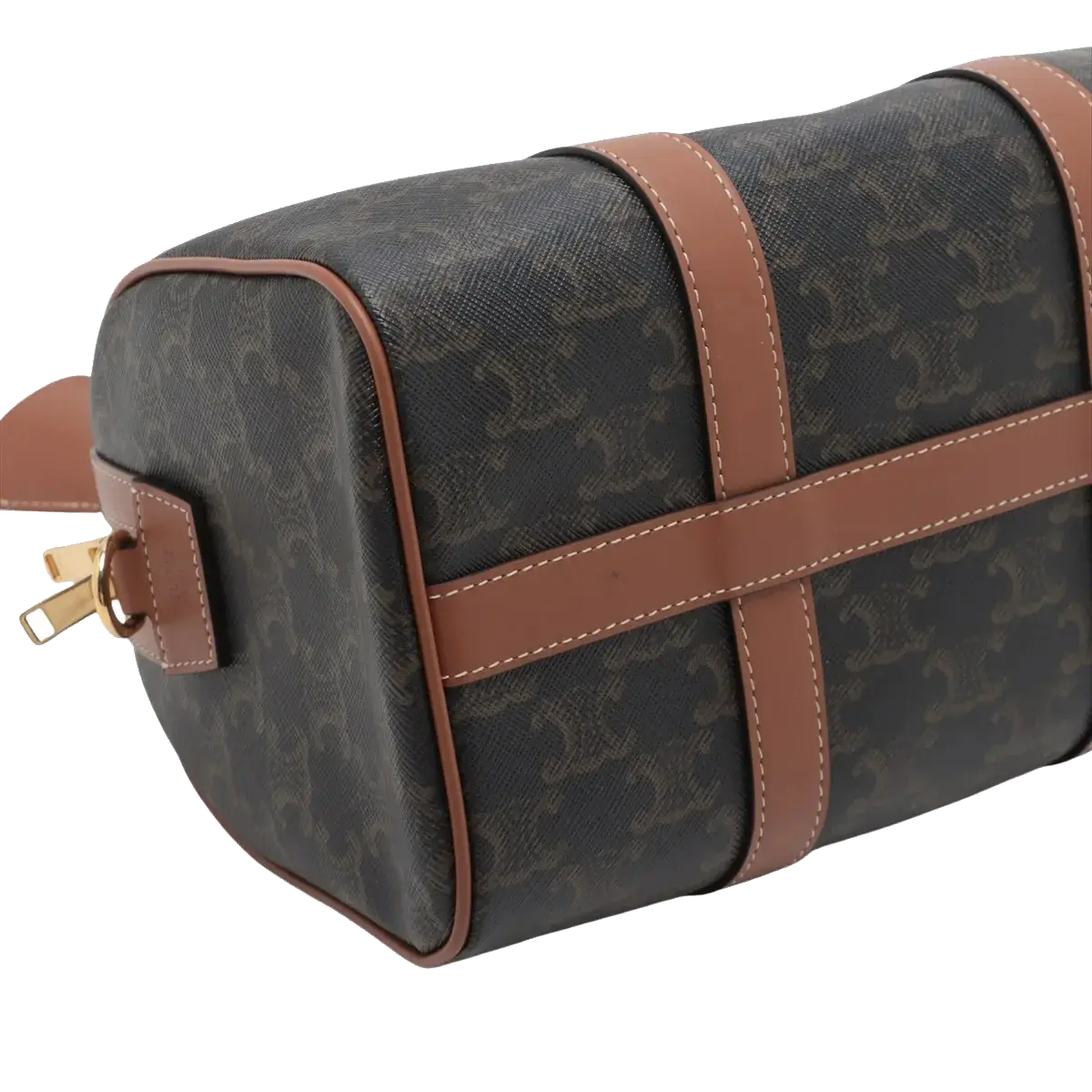 Pre-Loved Triomphe Boston Bag Handbag Triomphe Coated Canvas Small with Gold Hardware, Brown