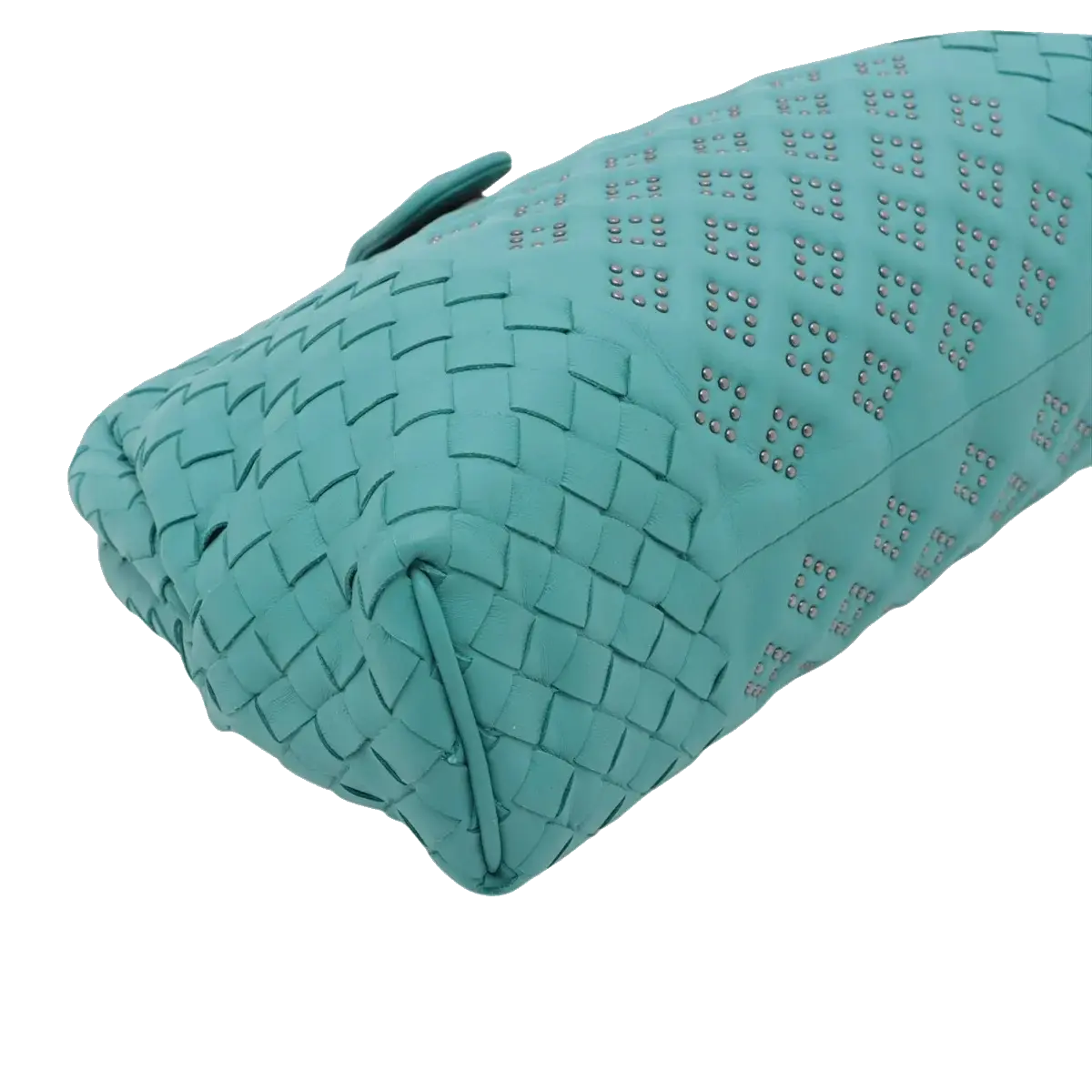 Pre-Loved The Lauren 1980 Clutch Intrecciato Leather with Silver Hardware, Turquoise