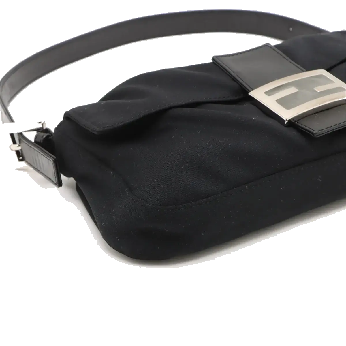 Pre-Loved Mamma Baguette Shoulder Bag Plain Canvas with Silver Hardware, Black