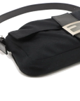 Pre-Loved Mamma Baguette Shoulder Bag Plain Canvas with Silver Hardware, Black