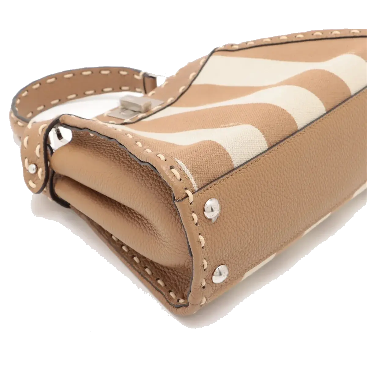 Pre-Loved Peekaboo Handbag Striped Canvas Mini with Silver Hardware, Brown and Beige