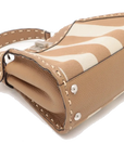 Pre-Loved Peekaboo Handbag Striped Canvas Mini with Silver Hardware, Brown and Beige