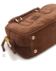 Pre-Loved Arcadie Handbag Suede Small with Gold Hardware, Brown