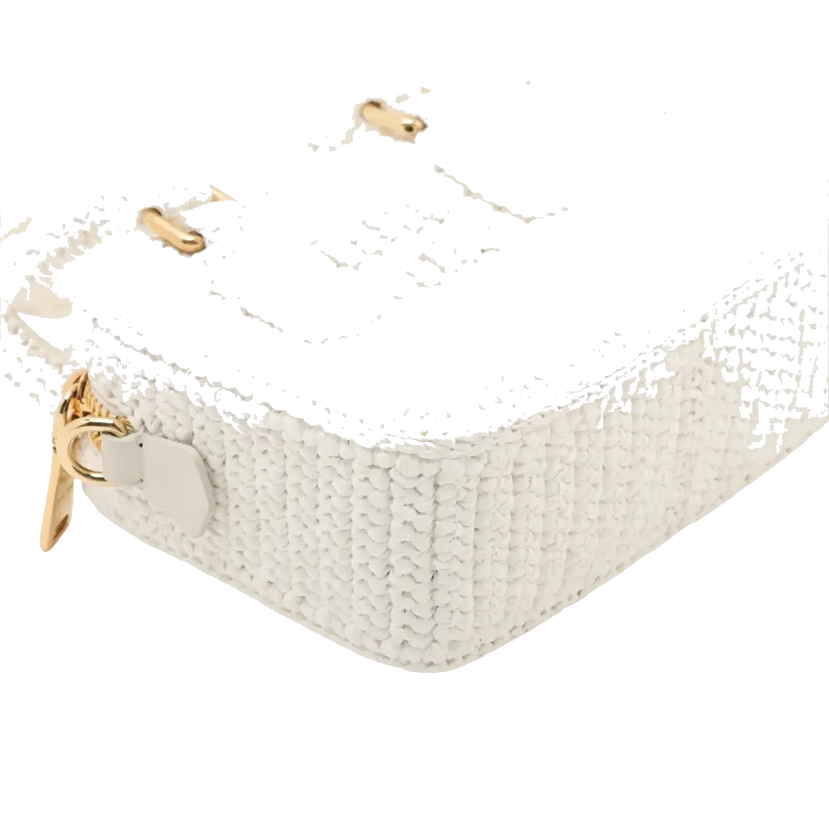 Pre-Loved Crochet Bowling Bag Handbag Crochet Raffia Mini with Gold Hardware, White