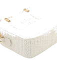 Pre-Loved Crochet Bowling Bag Handbag Crochet Raffia Mini with Gold Hardware, White