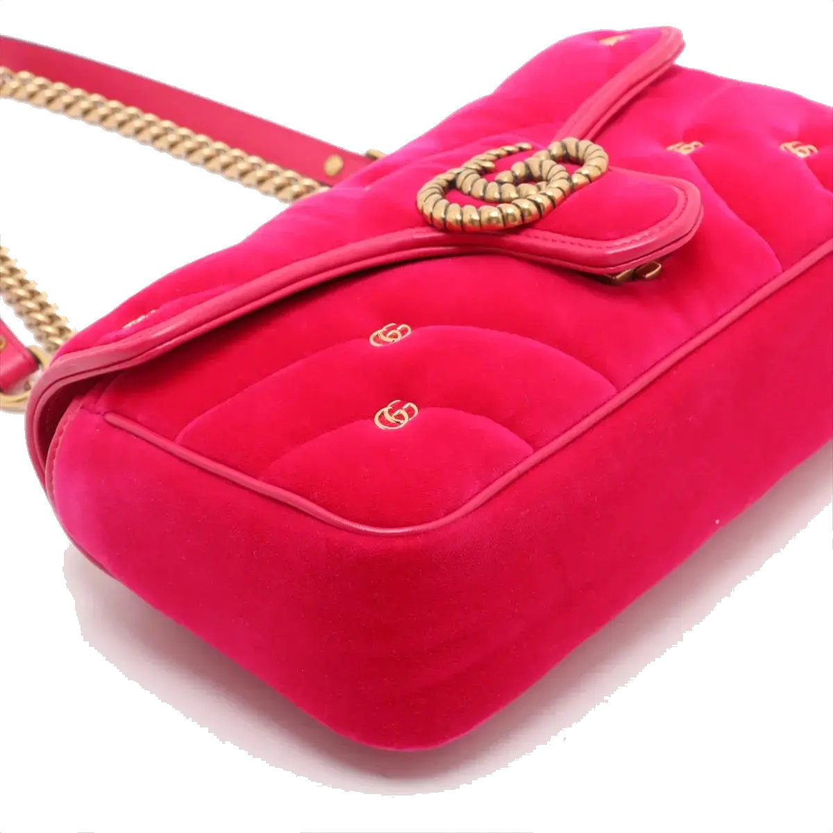 Pre-Loved GG Marmont Shoulder Bag Quilted Velvet Small with Aged Gold Hardware, Pink