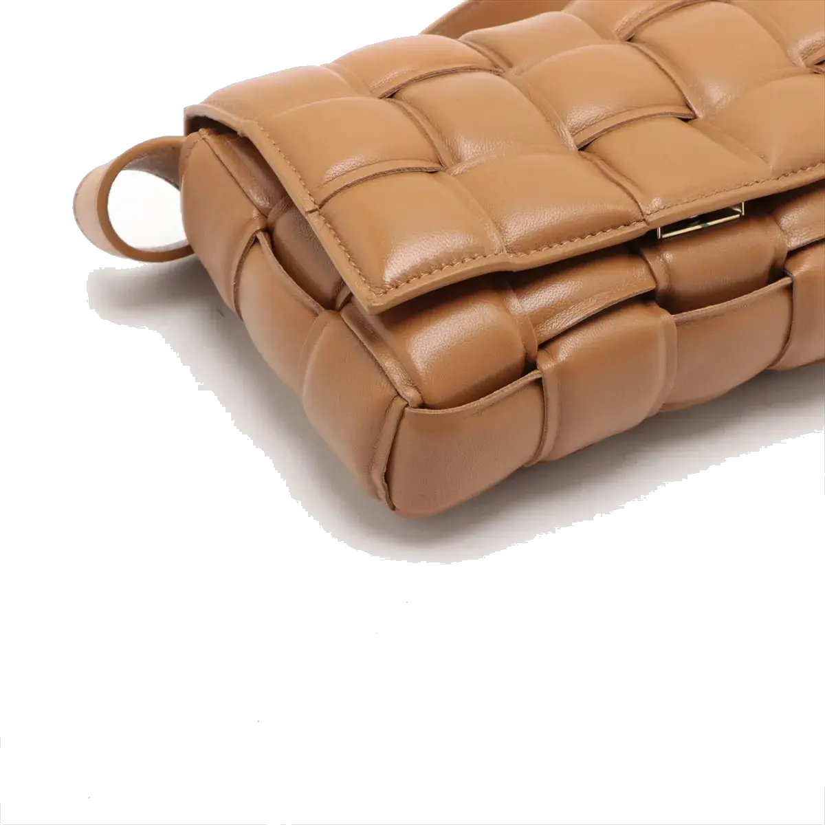 Pre-Loved Padded Cassette Crossbody Bag Intrecciato Leather Small with Gold Hardware, Tan