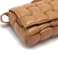 Pre-Loved Padded Cassette Crossbody Bag Intrecciato Leather Small with Gold Hardware, Tan