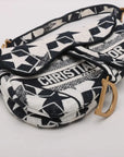 Pre-Loved Saddle Shoulder Bag Star Canvas Medium with Aged Gold Hardware, Navy and White