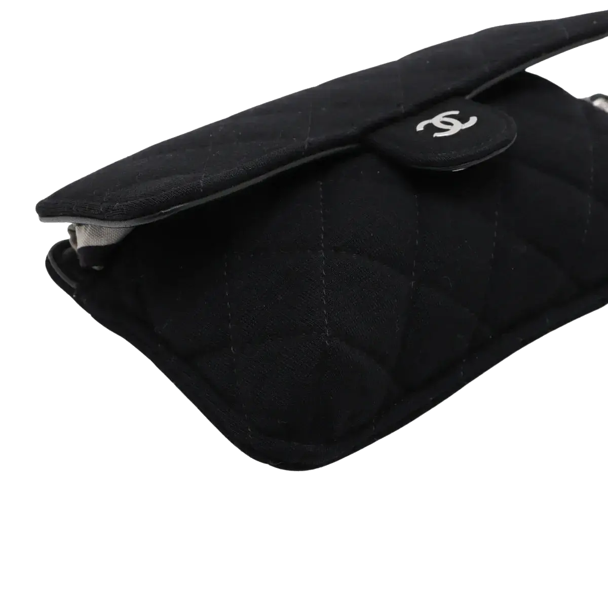 Pre-Loved Quilted Flap Bag with Foldable Tote Crossbody Bag Quilted Canvas Mini with Silver Hardware, Black
