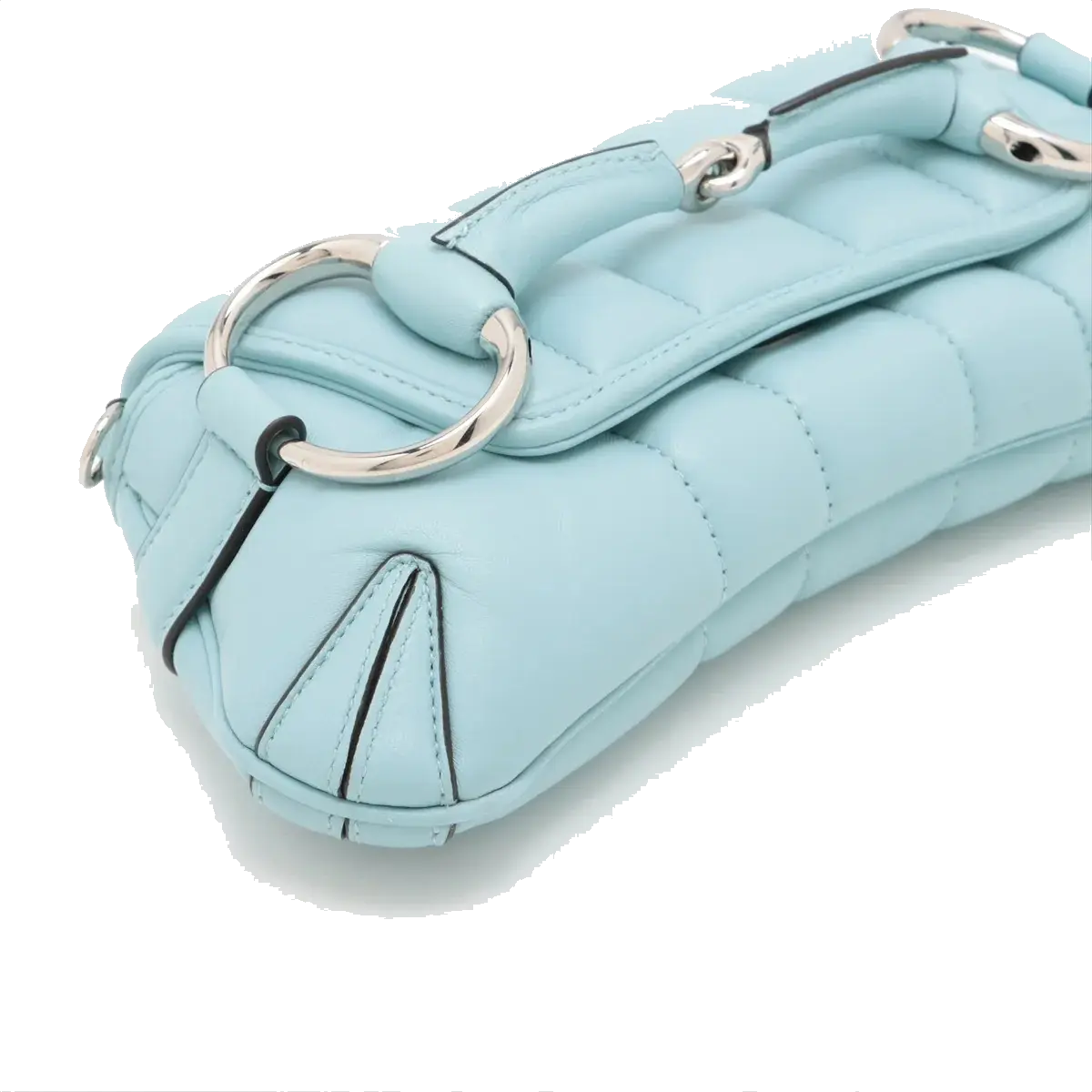 Pre-Loved Horsebit Chain Shoulder Bag Quilted Leather Small with Silver Hardware, Light Blue