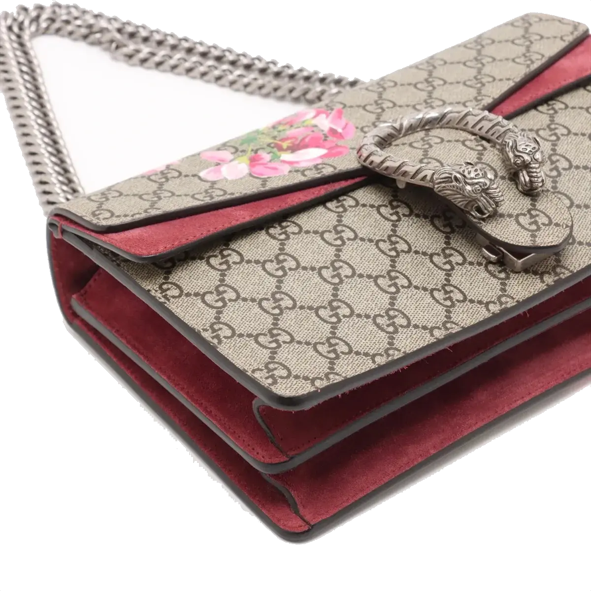 Pre-Loved Dionysus Blooms Shoulder Bag Monogram Coated Canvas Small with Aged Silver Hardware, Beige Ebony with Pink Floral