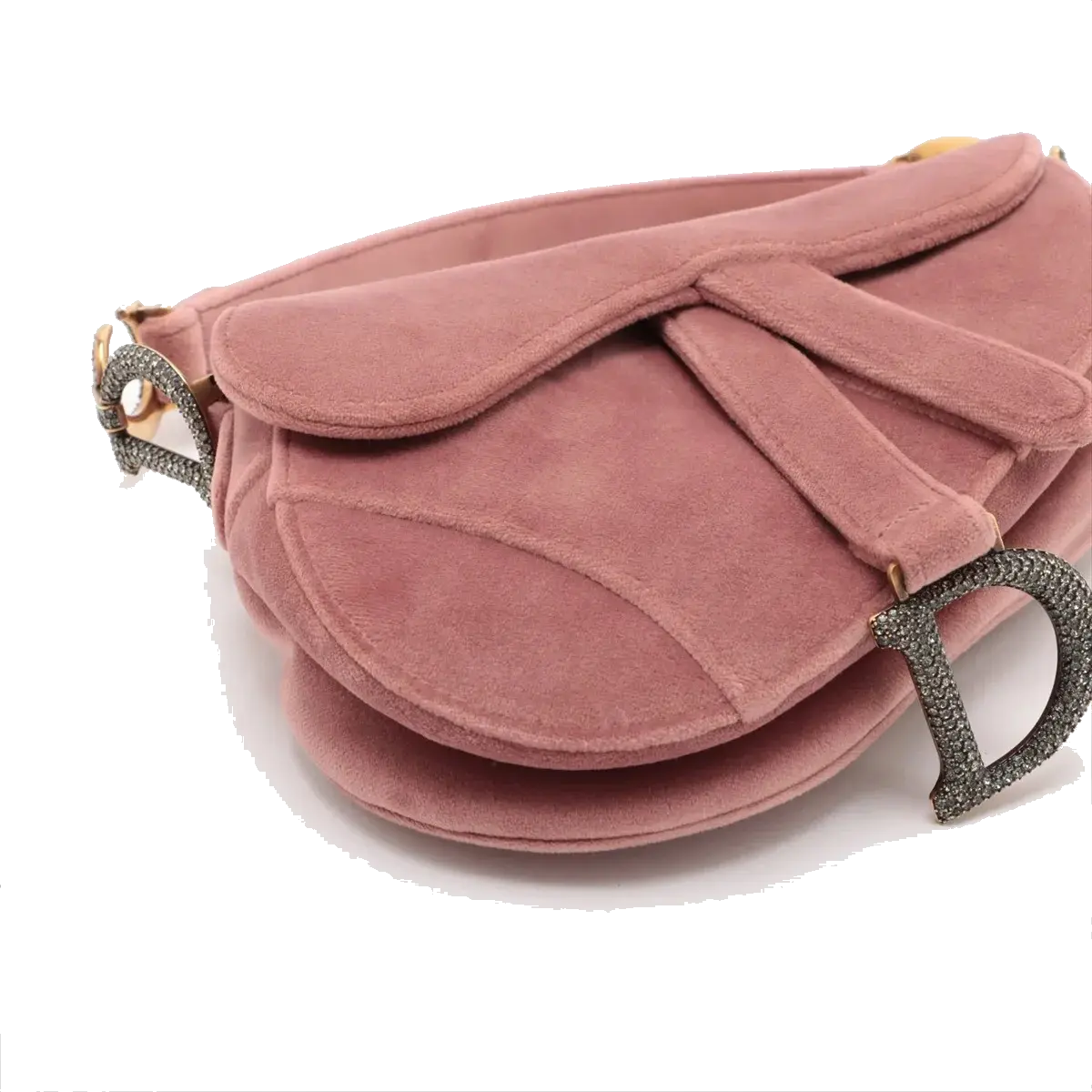 Pre-Loved Saddle Shoulder Bag Suede Mini with Gold Hardware, Pink