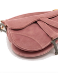 Pre-Loved Saddle Shoulder Bag Suede Mini with Gold Hardware, Pink