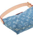 Pre-Loved Mini Pleaty Pochette Monogram Denim Mini with Gold Hardware, Blue
