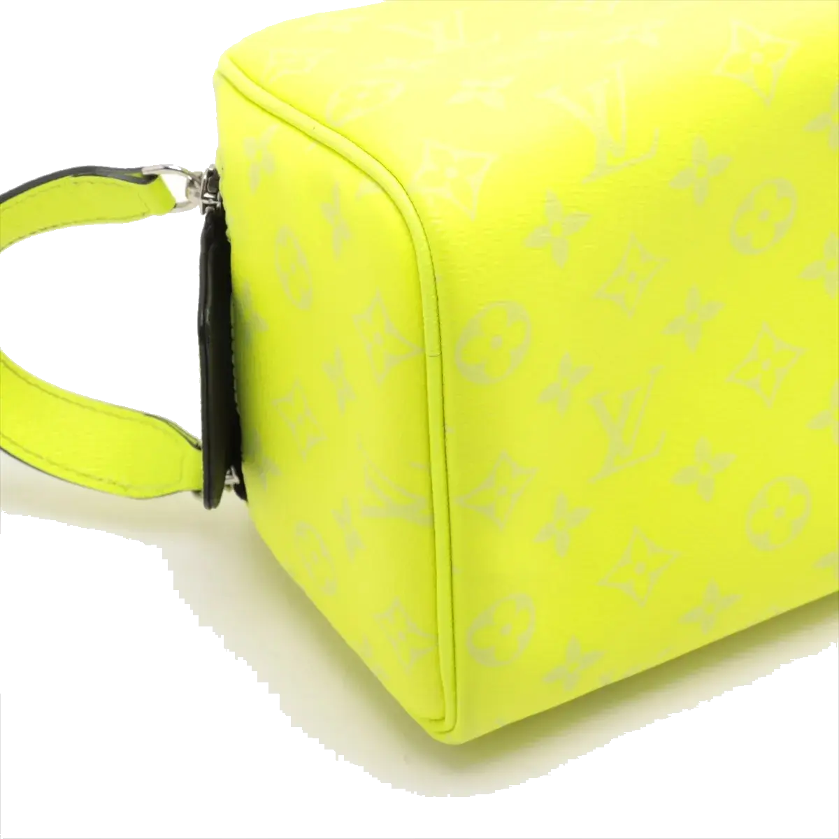 Pre-Loved Dopp Kit Pochette Monogram Coated Canvas with Silver Hardware, Neon Yellow