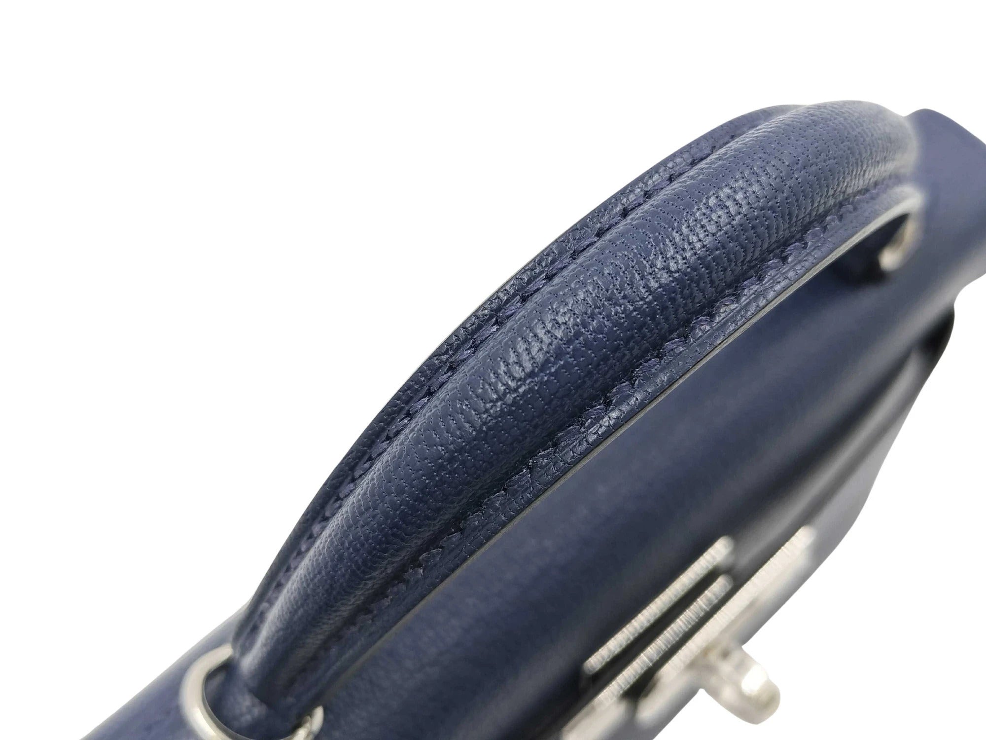 Pre-Loved Kelly Handbag Leather Mini II with Palladium Hardware, Navy Blue